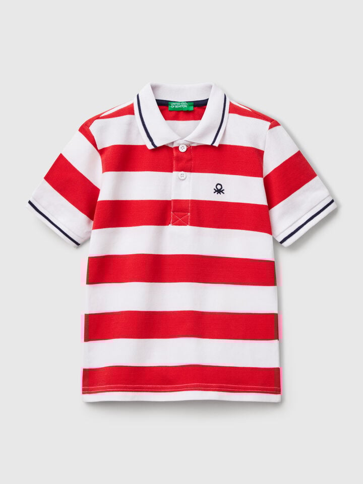 benetton Striped short sleeve polo shirt Red