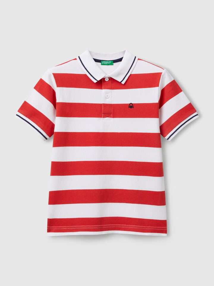 benetton Striped short sleeve polo shirt Red