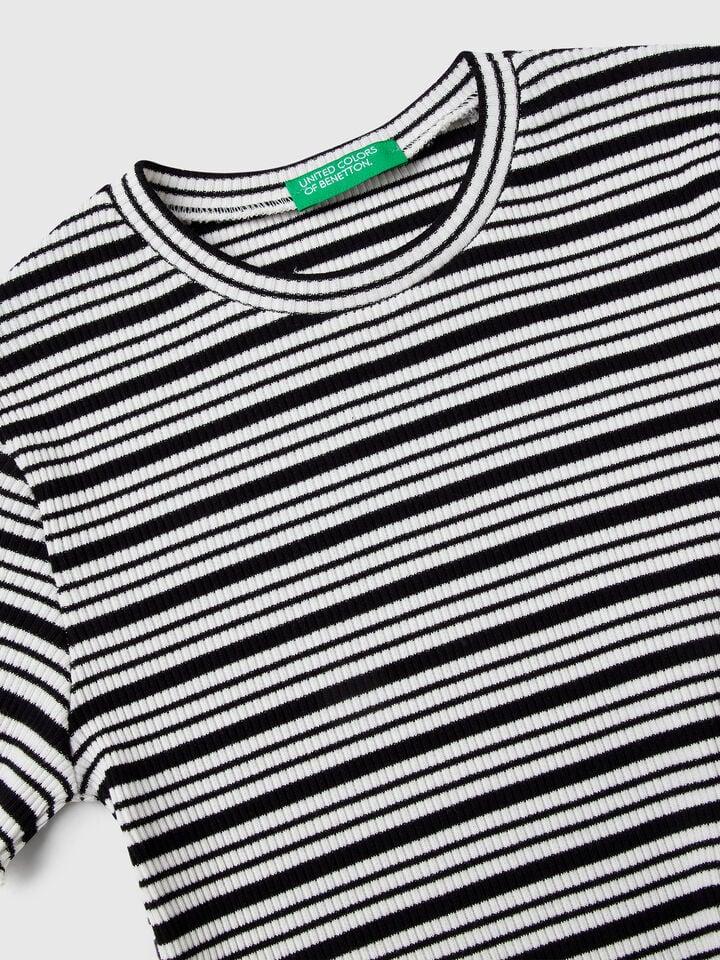 Benetton Striped Stretch Cotton T-shirt Black