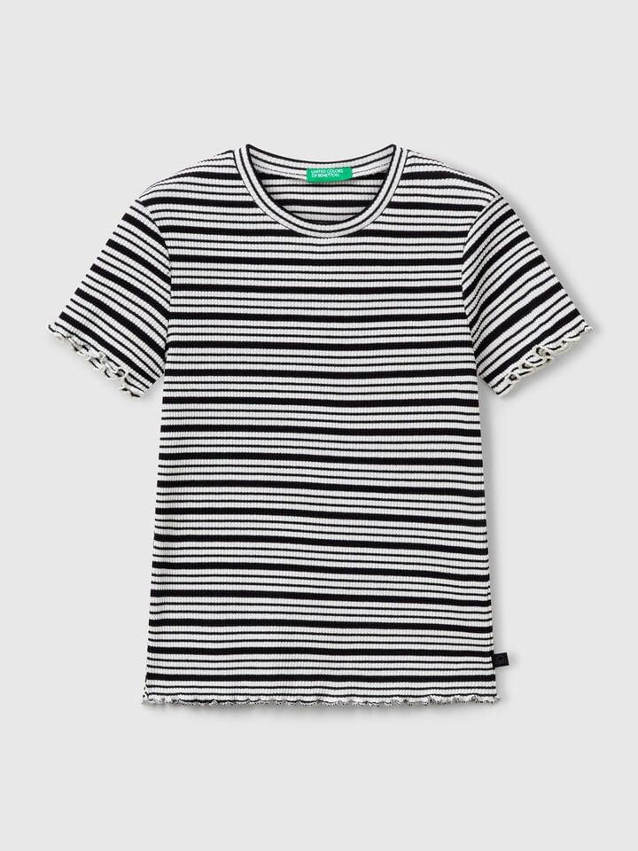 Benetton Striped Stretch Cotton T-shirt Black