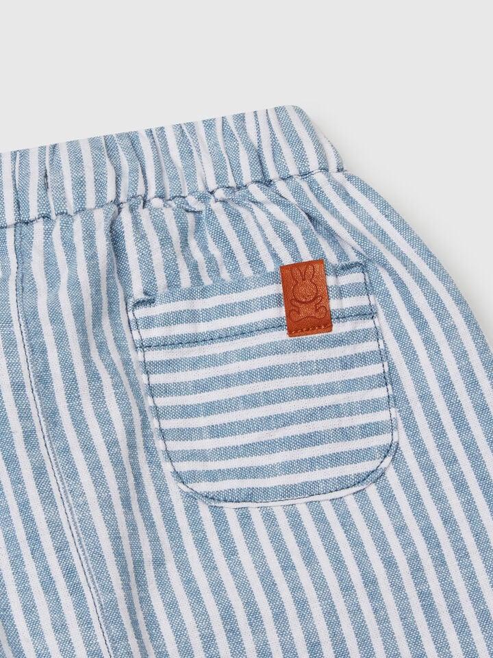 Benetton Striped Trousers In Pure Linen Blue