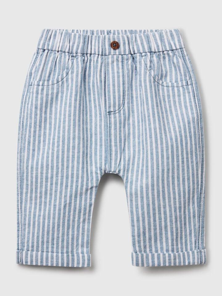 benetton Striped trousers in pure linen Blue