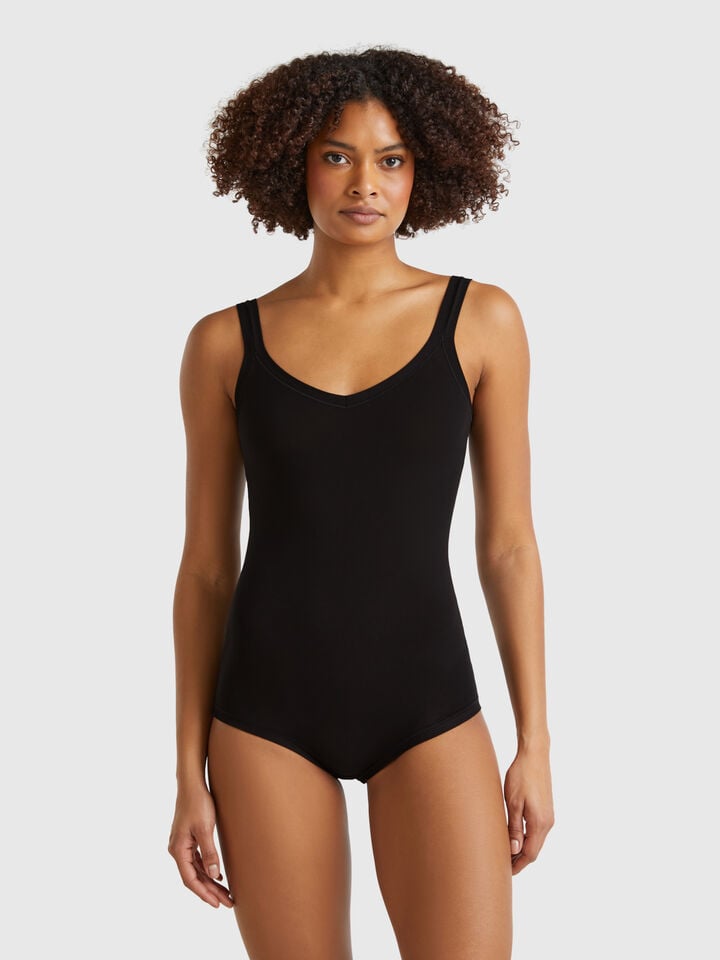 benetton Super stretch cotton bodysuit Black