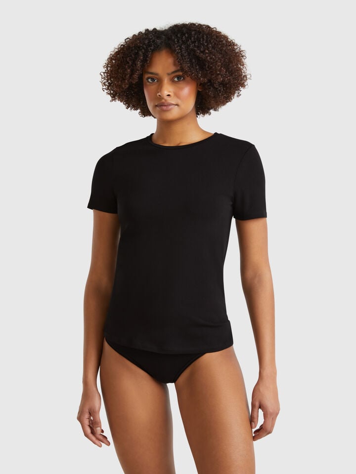 benetton Super stretch cotton t-shirt Black
