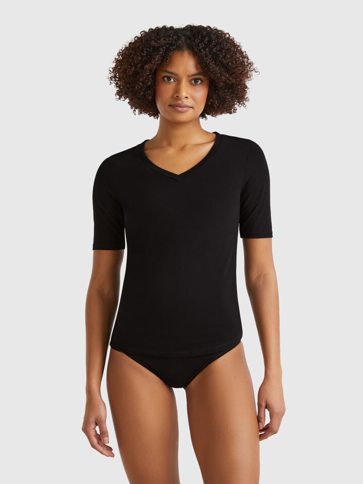 benetton Super stretch cotton t-shirt Black