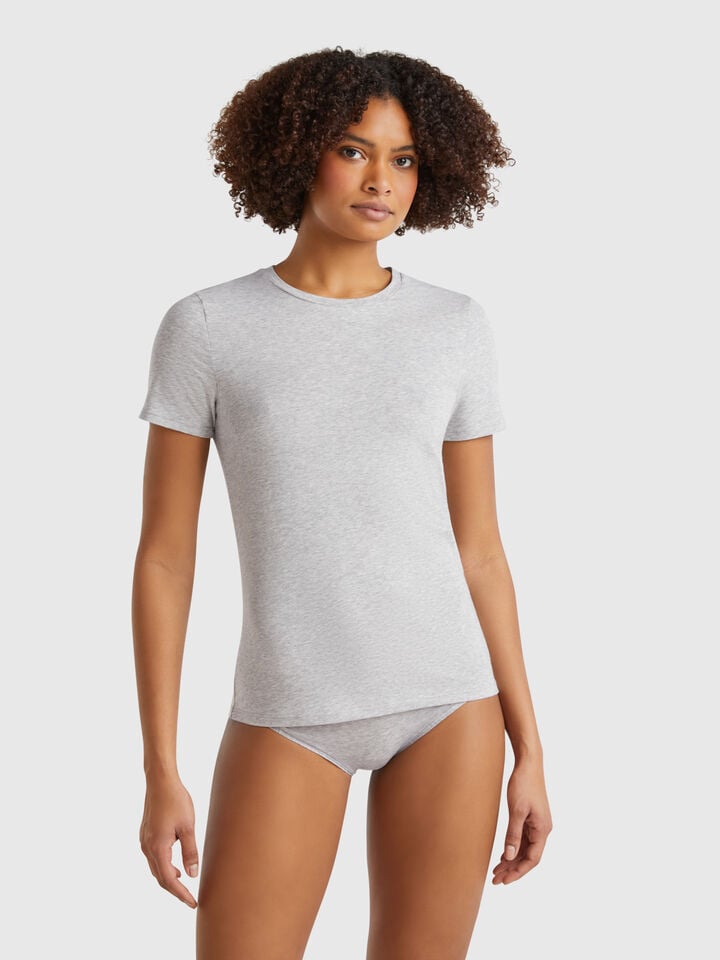 benetton Super stretch cotton t-shirt Light Gray