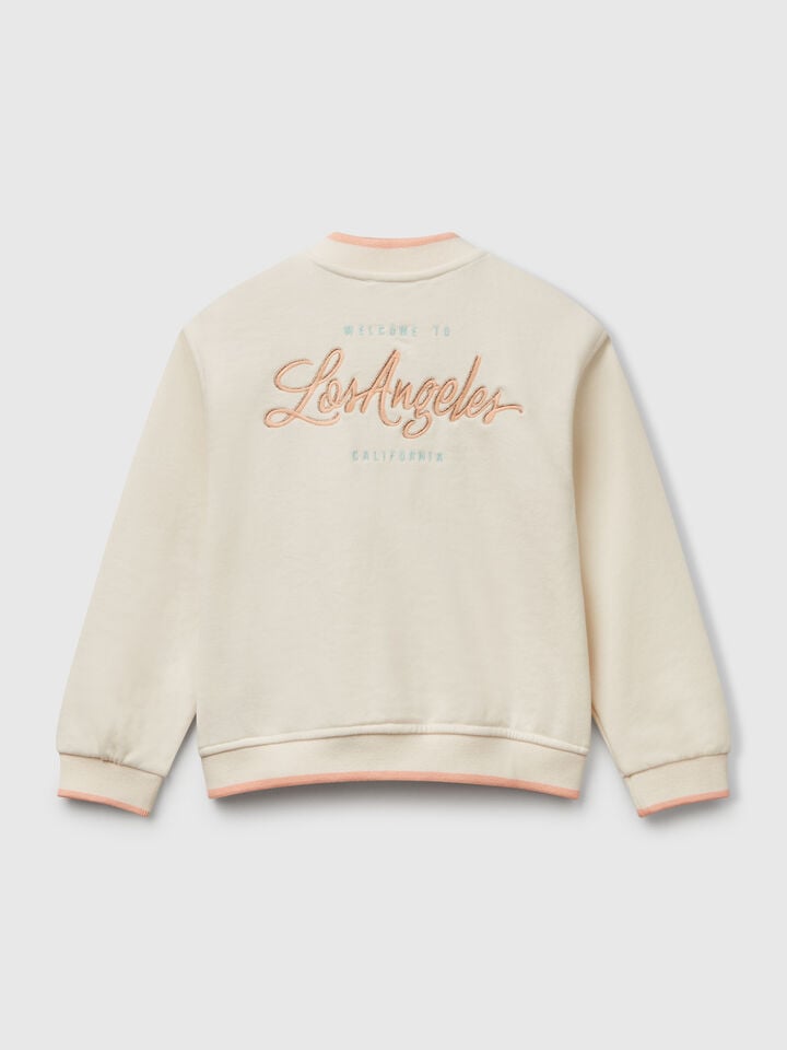 Benetton Sweat Bomber In Cotton Blend Creamy White