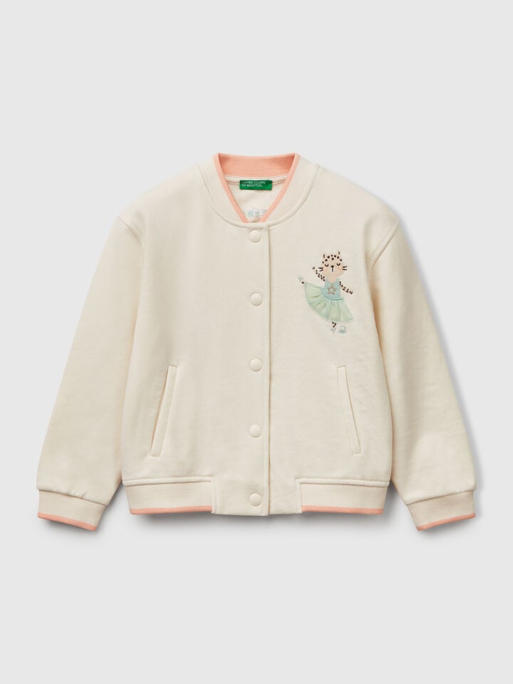 benetton Sweat bomber in cotton blend Creamy White