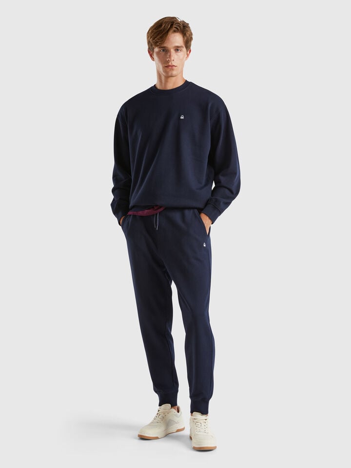 Benetton Sweat Joggers In Organic Cotton Dark Blue