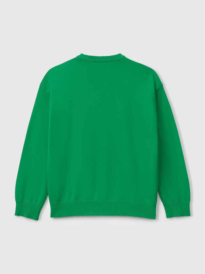 Benetton Sweater In Pure Cotton With Logo Green