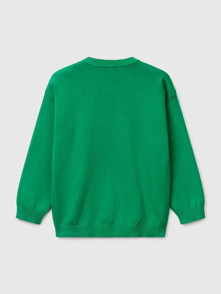 Benetton Sweater In Pure Cotton With Logo Green