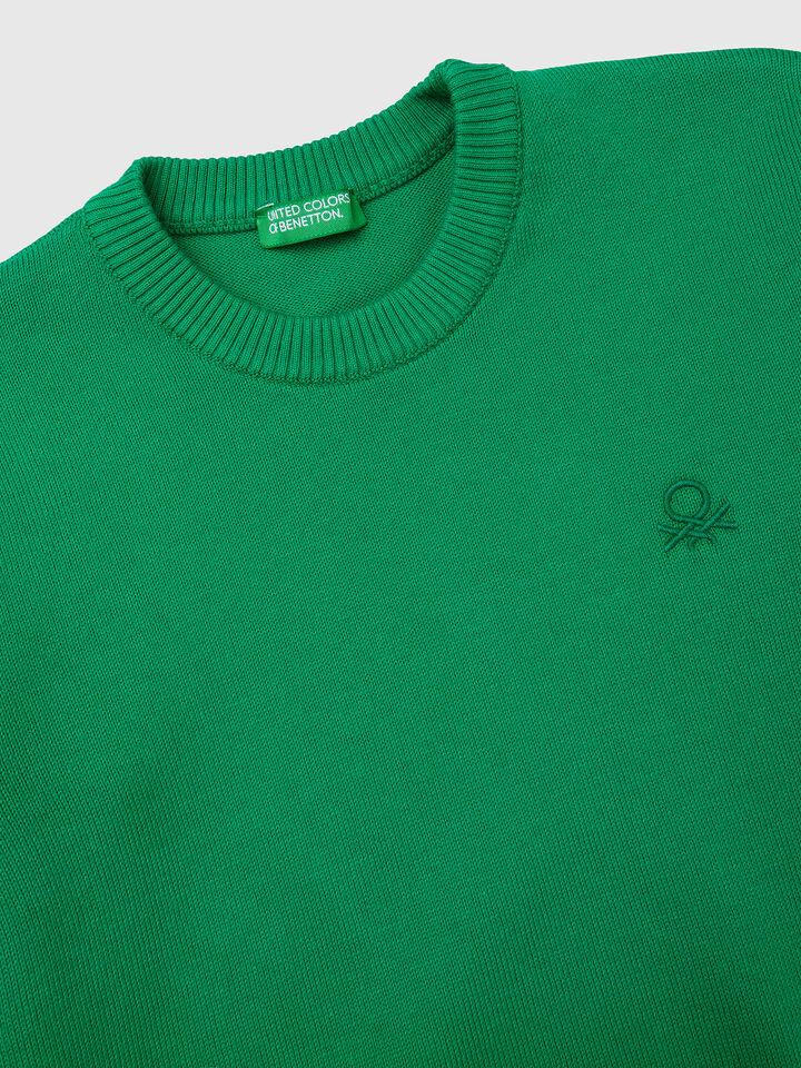 Benetton Sweater In Pure Cotton With Logo Green