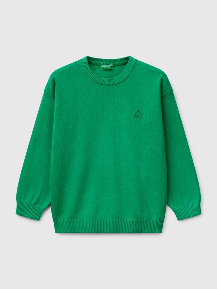 benetton Sweater in pure cotton with logo Green