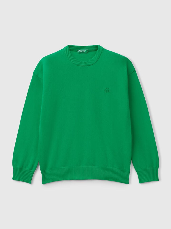 benetton Sweater in pure cotton with logo Green