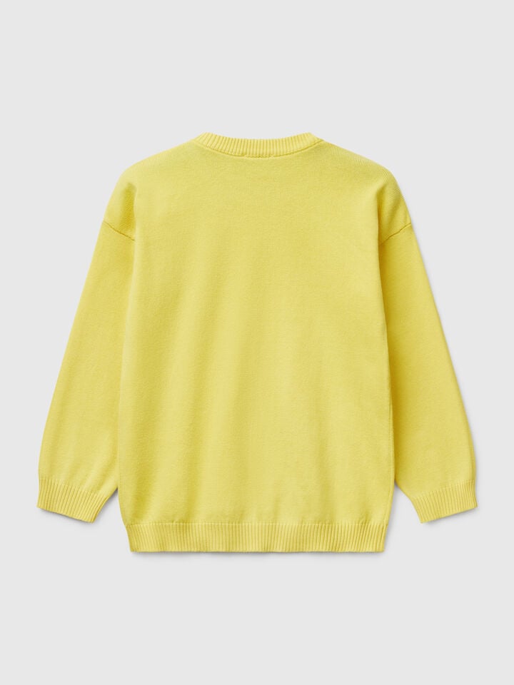 Benetton Sweater In Pure Cotton With Logo Lime