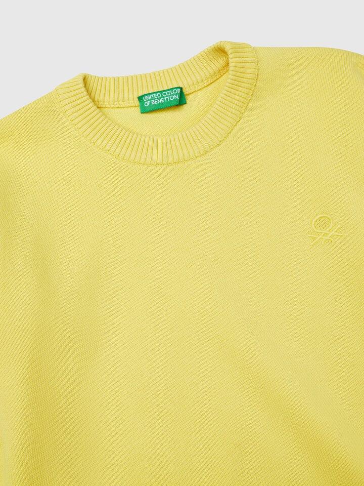 Benetton Sweater In Pure Cotton With Logo Lime