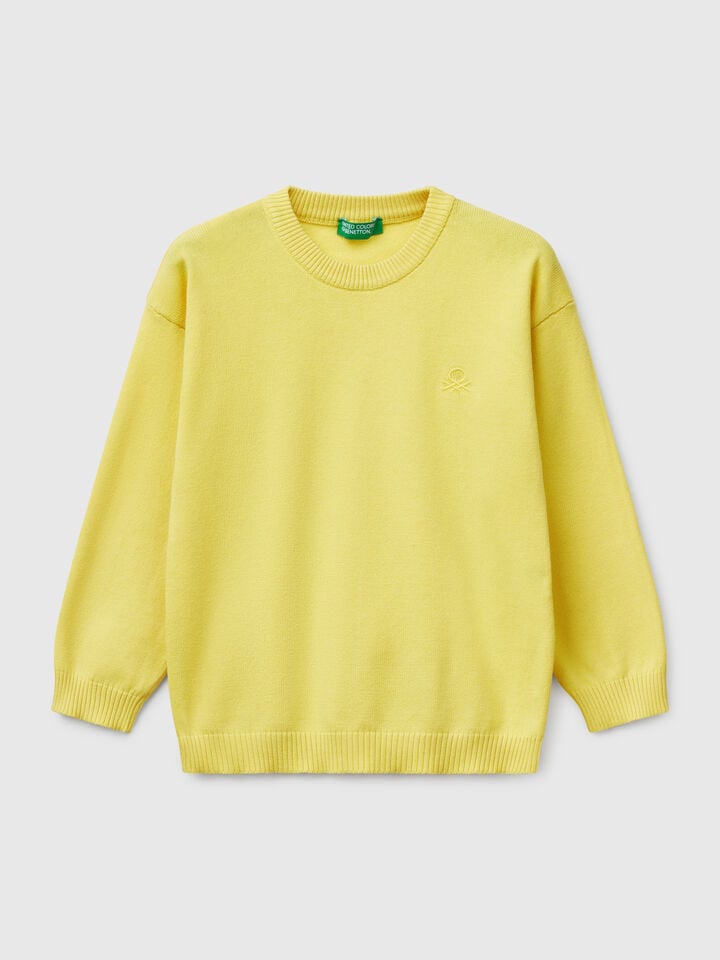 benetton Sweater in pure cotton with logo Lime