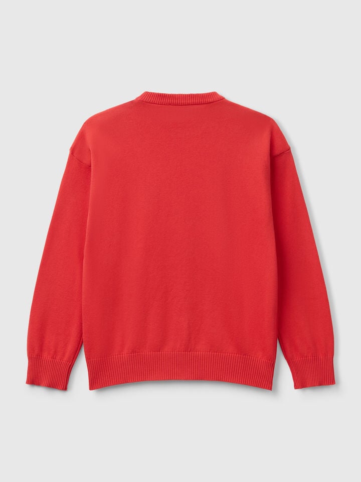 Benetton Sweater In Pure Cotton With Logo Red