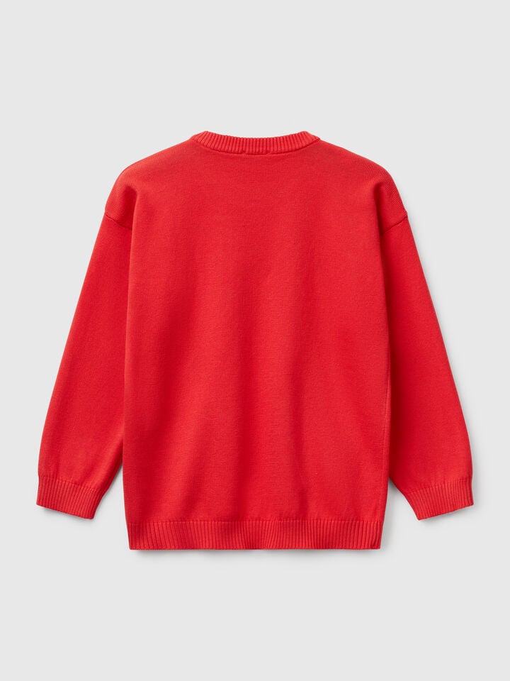 Benetton Sweater In Pure Cotton With Logo Red