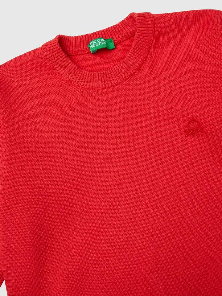 Benetton Sweater In Pure Cotton With Logo Red