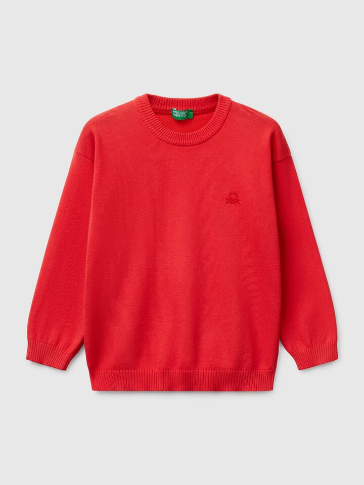 benetton Sweater in pure cotton with logo Red