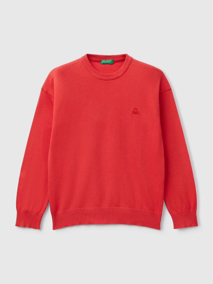 benetton Sweater in pure cotton with logo Red