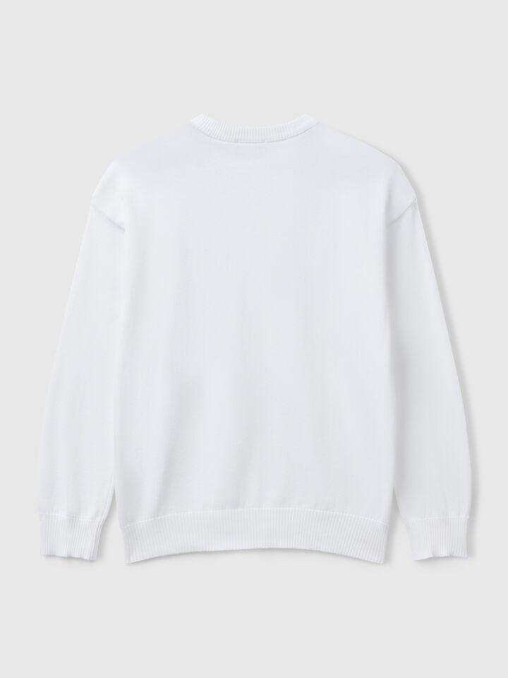 Benetton Sweater In Pure Cotton With Logo White