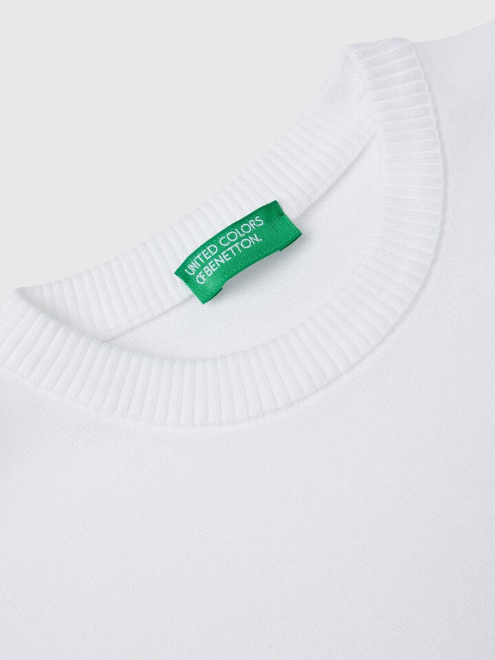 Benetton Sweater In Pure Cotton With Logo White