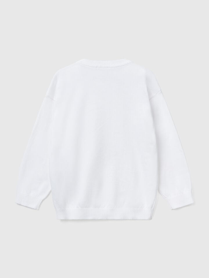 Benetton Sweater In Pure Cotton With Logo White