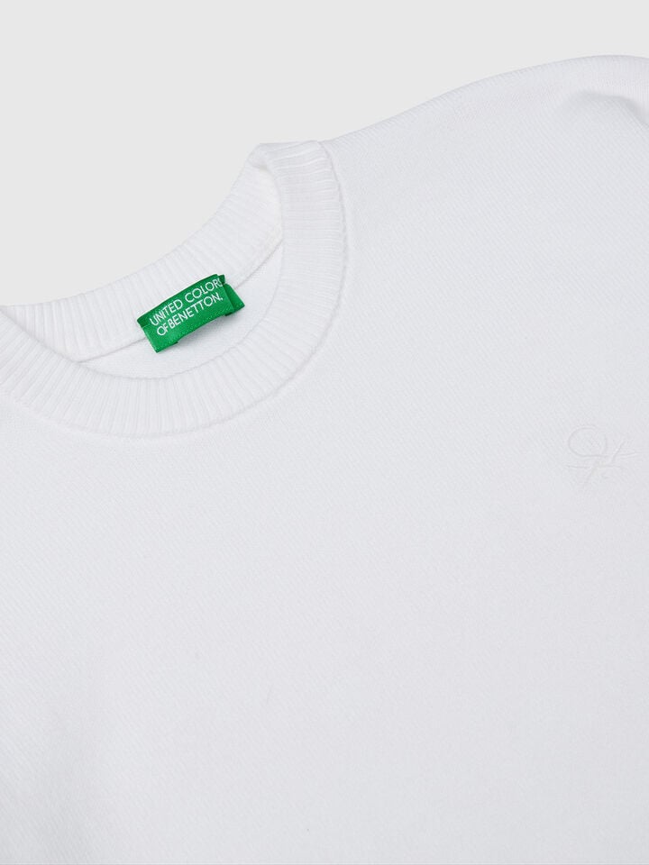 Benetton Sweater In Pure Cotton With Logo White