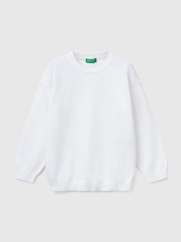 benetton Sweater in pure cotton with logo White