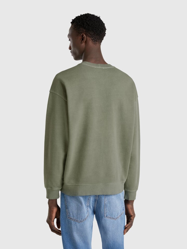 Benetton Sweatshirt In Cotton Military Green