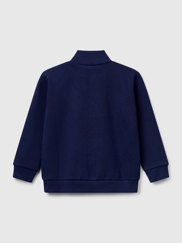 Benetton Sweatshirt In Cotton With Zip Dark Blue