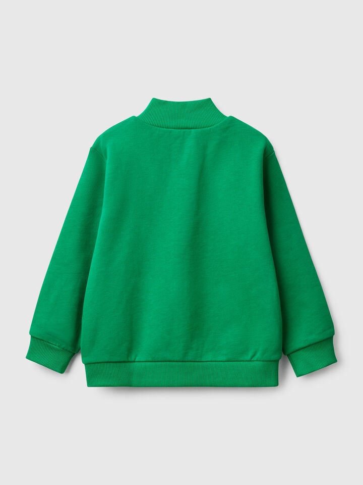 Benetton Sweatshirt In Cotton With Zip Green