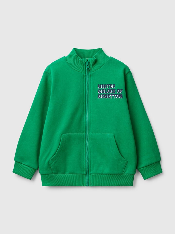 benetton Sweatshirt in cotton with zip Green