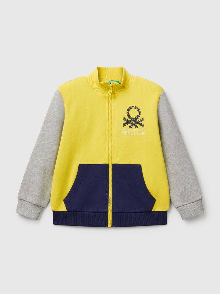 benetton Sweatshirt in cotton with zip Multi-color