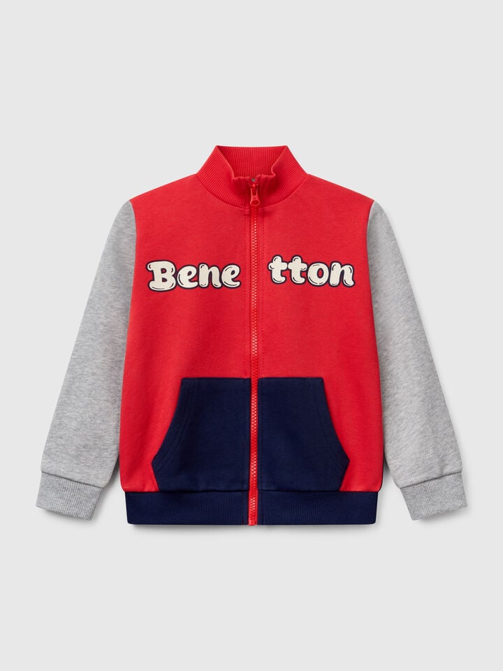benetton Sweatshirt in cotton with zip Multi-color