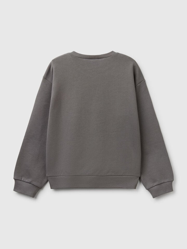Benetton Sweatshirt With Glittery Print Dark Gray