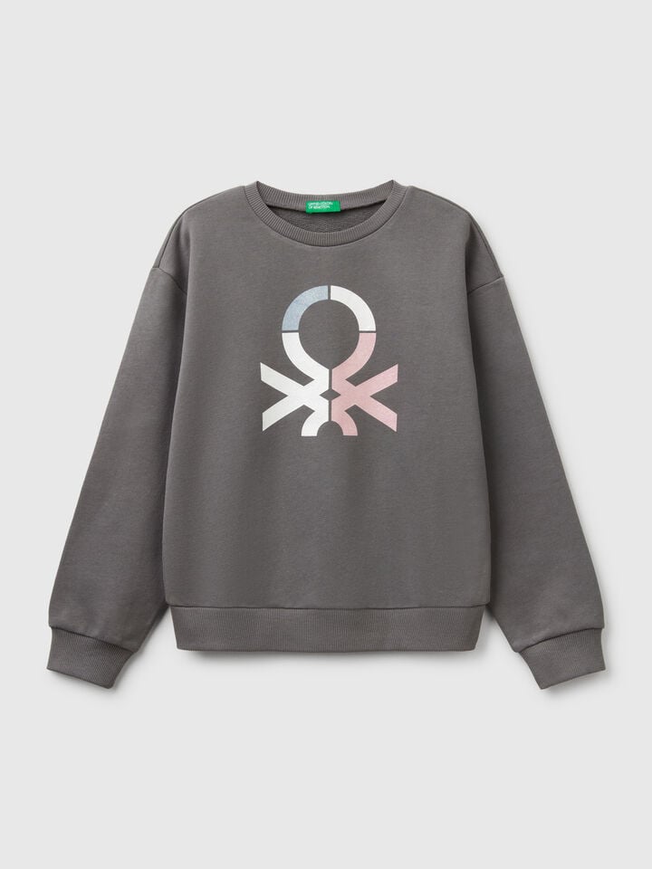 benetton Sweatshirt with glittery print Dark Gray