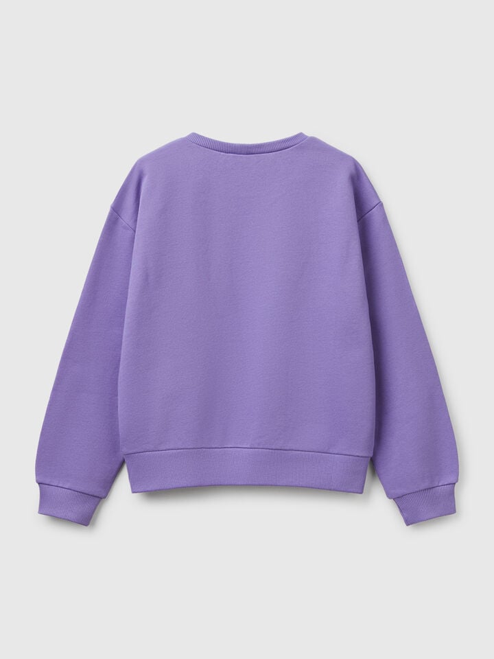 Benetton Sweatshirt With Glittery Print Periwinkle