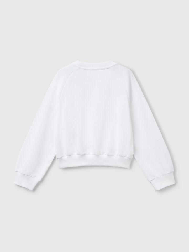 Benetton Sweatshirt With Heart Rhinestones White