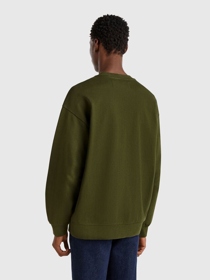Benetton Sweatshirt With Logo Patch Military Green