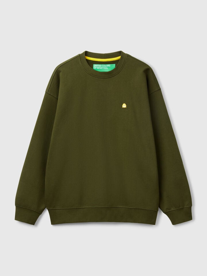 Benetton Sweatshirt With Logo Patch Military Green