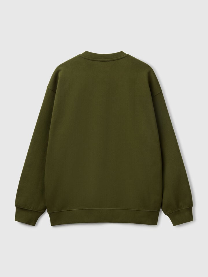 Benetton Sweatshirt With Logo Patch Military Green