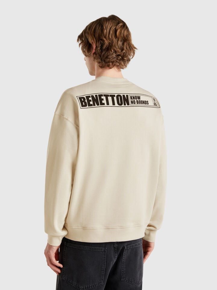 Benetton Sweatshirt With Print Beige