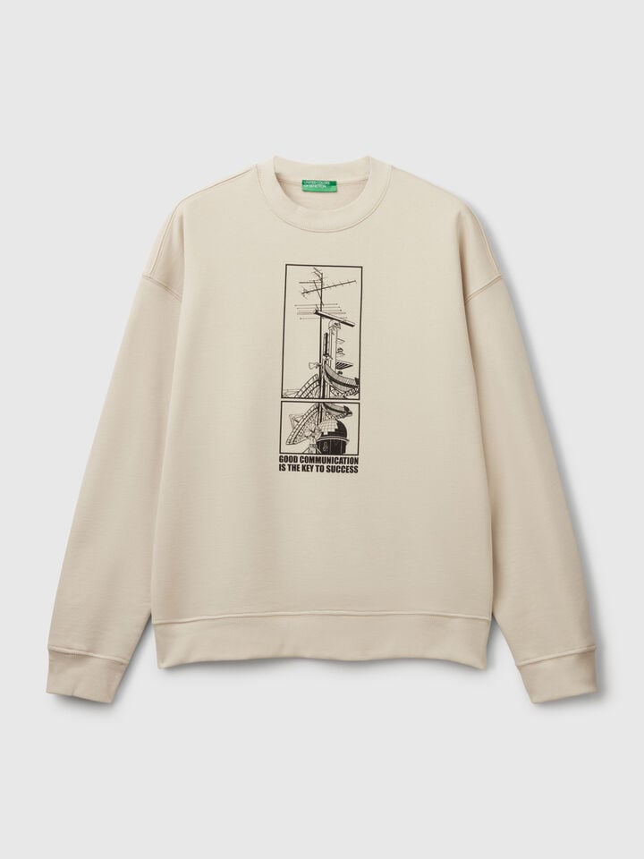 Benetton Sweatshirt With Print Beige