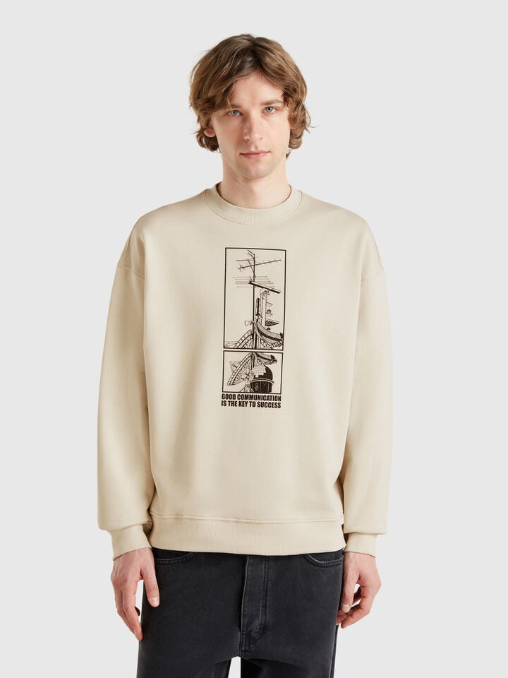 benetton Sweatshirt with print Beige