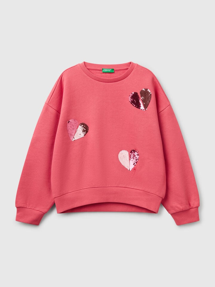 benetton Sweatshirt with sequins Salmon