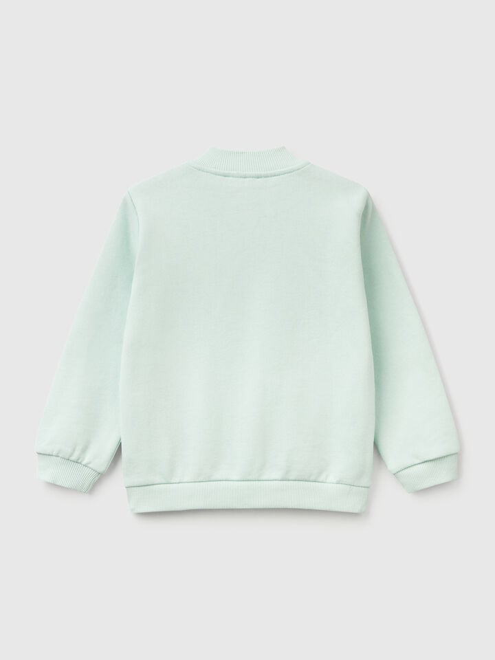 Benetton Sweatshirt With Zip In Cotton Aqua