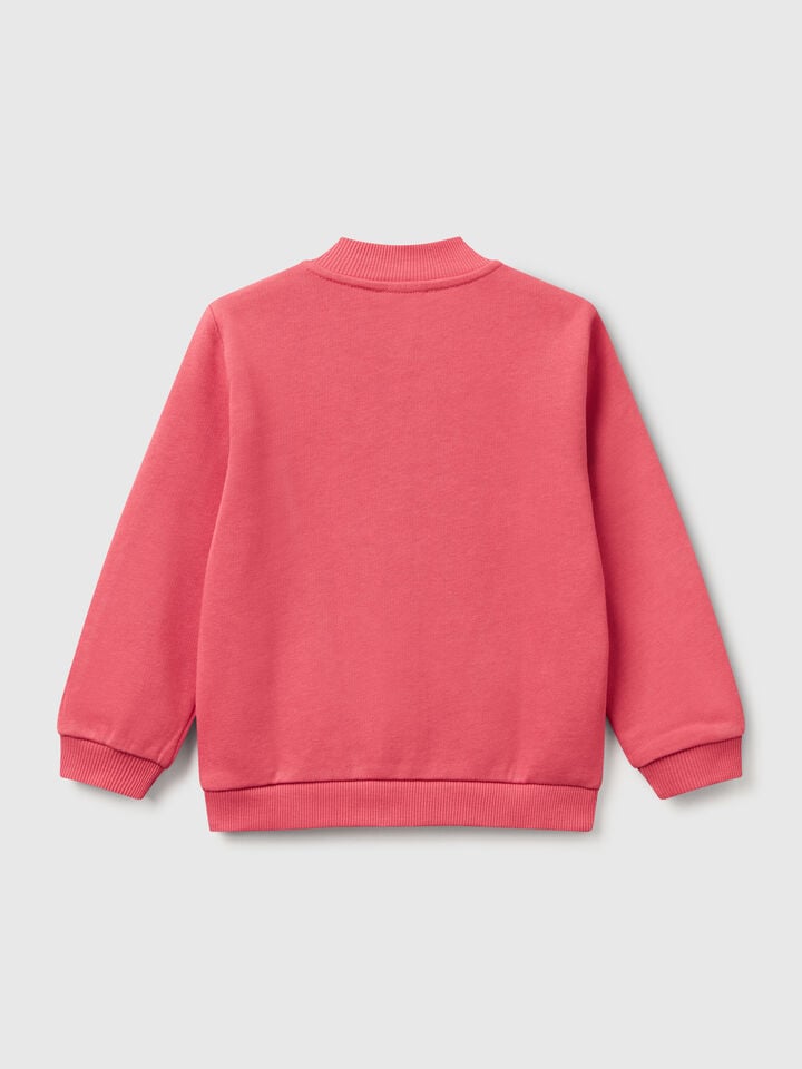 Benetton Sweatshirt With Zip In Cotton Cyclamen
